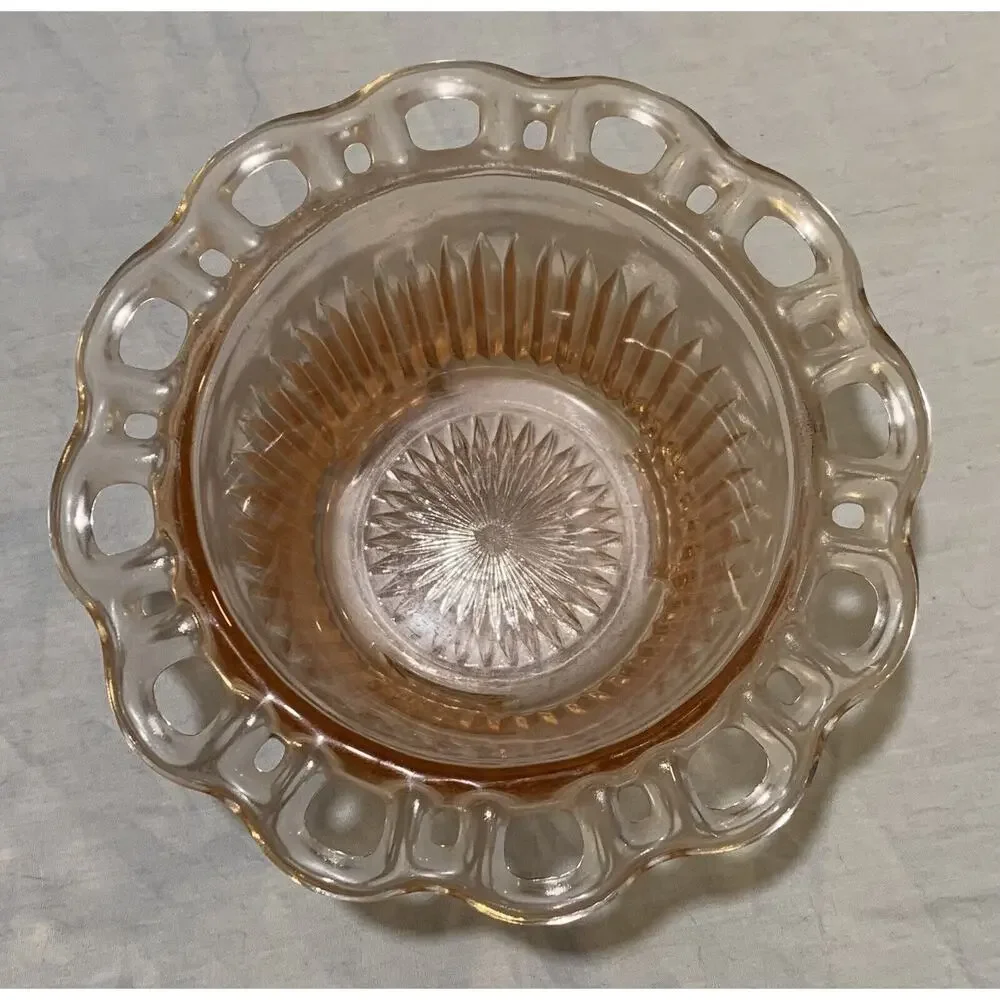 Depression Glass Pink Bowl Flower Old Colony Footed Lace Edge Ribbed Scalloped
